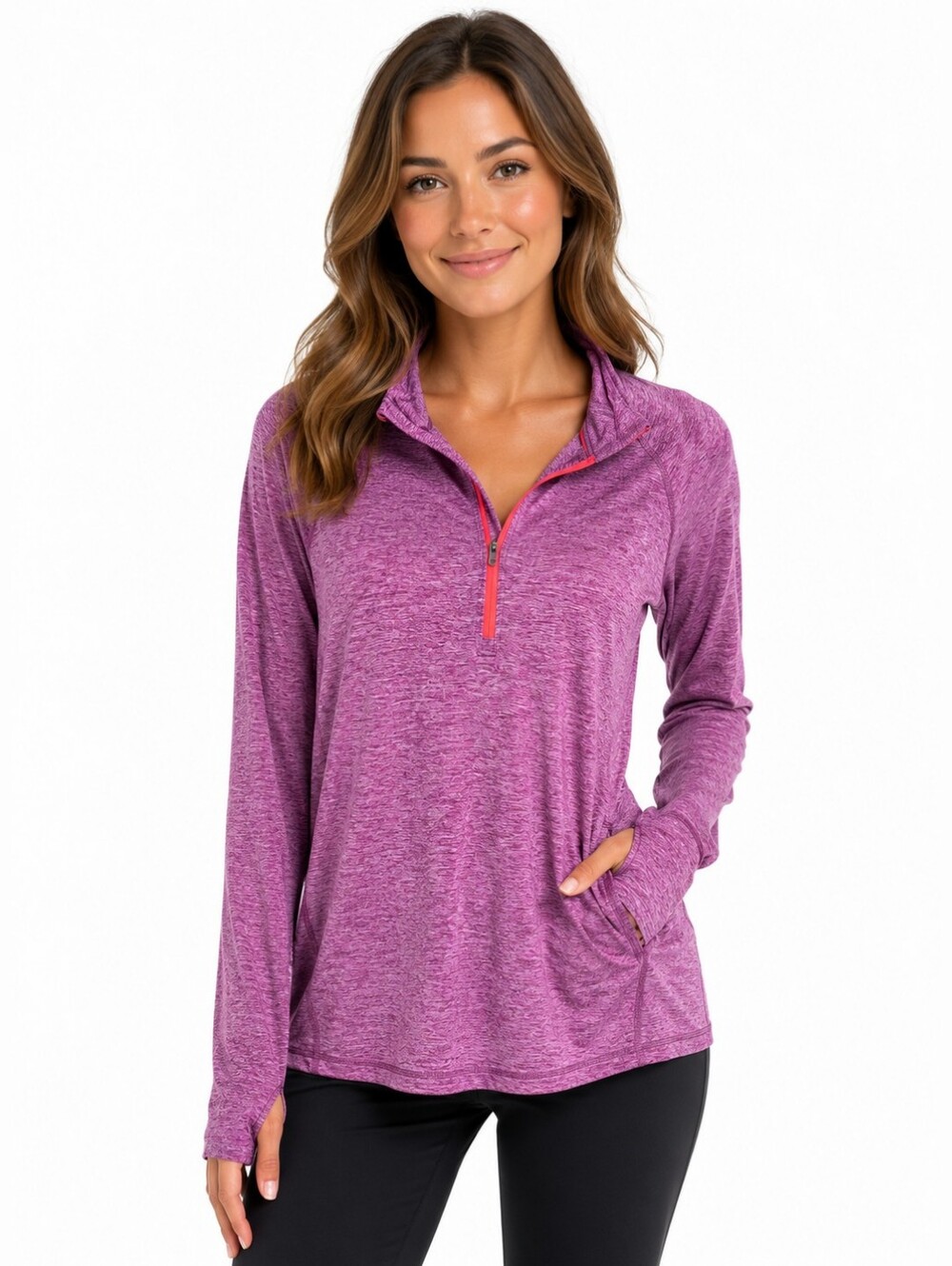 TANGERINE Heathered Purple Quarter-Zip Top
